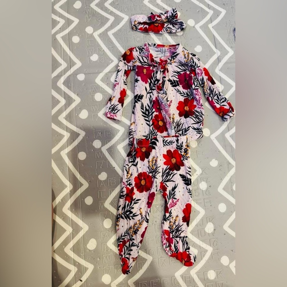 Posh Peanut Pink and Red Floral Kids Matching Set